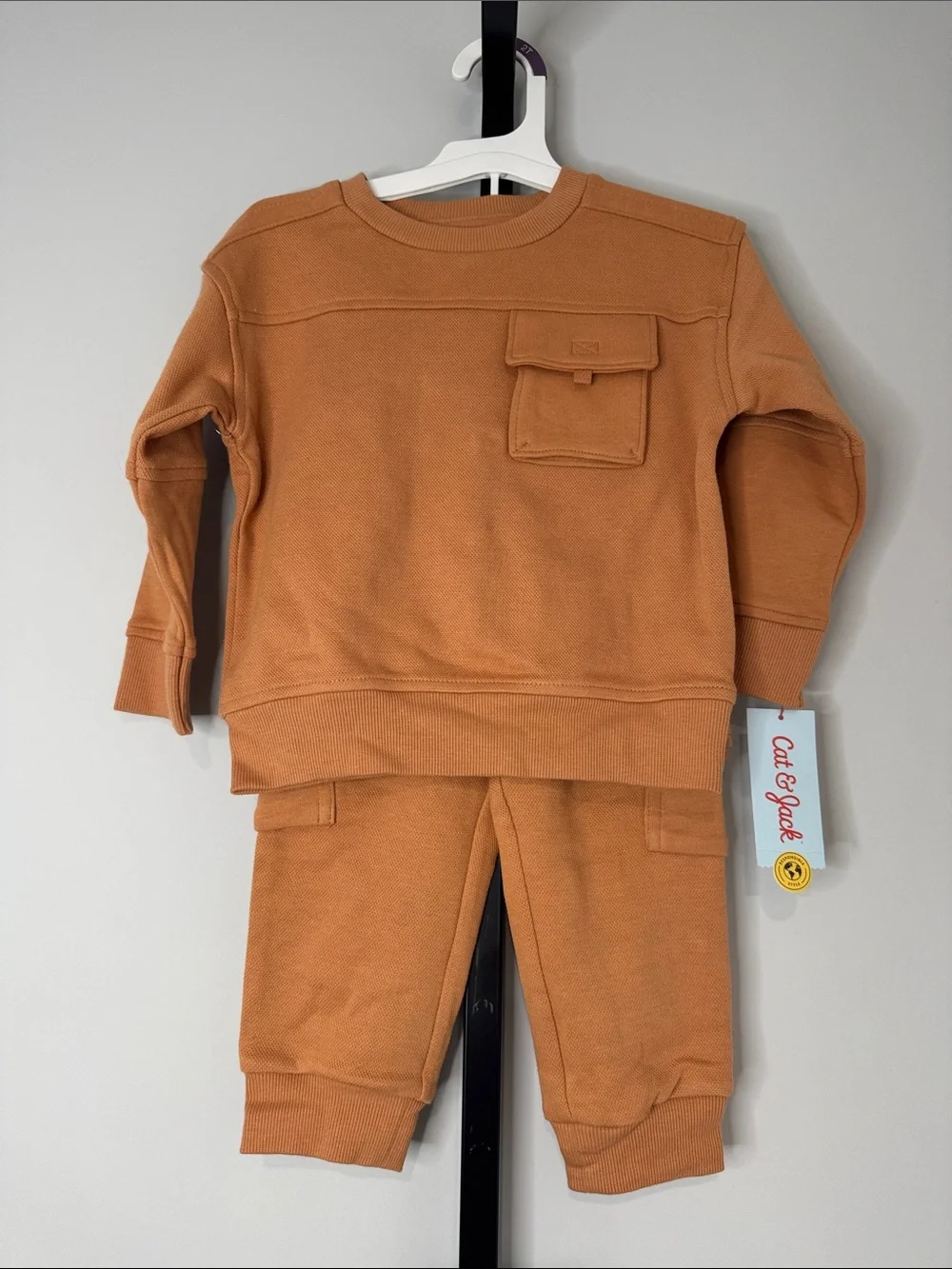 Cat & Jack Brown Orange Sweatshirt & Joggers Set Boys 2T or 4T New NWT
